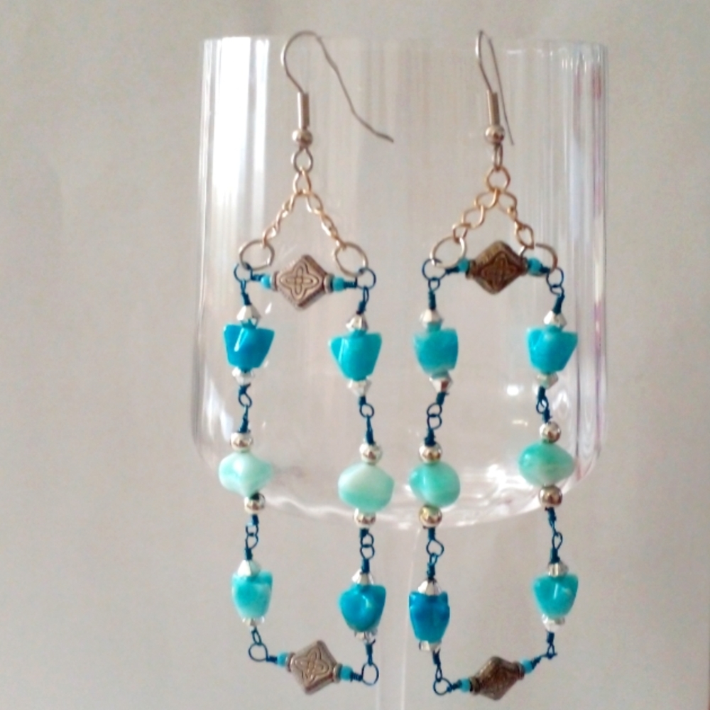 Light Blues Ocean Tones Tropical Blue Wire Wrapped Dangle Earrings